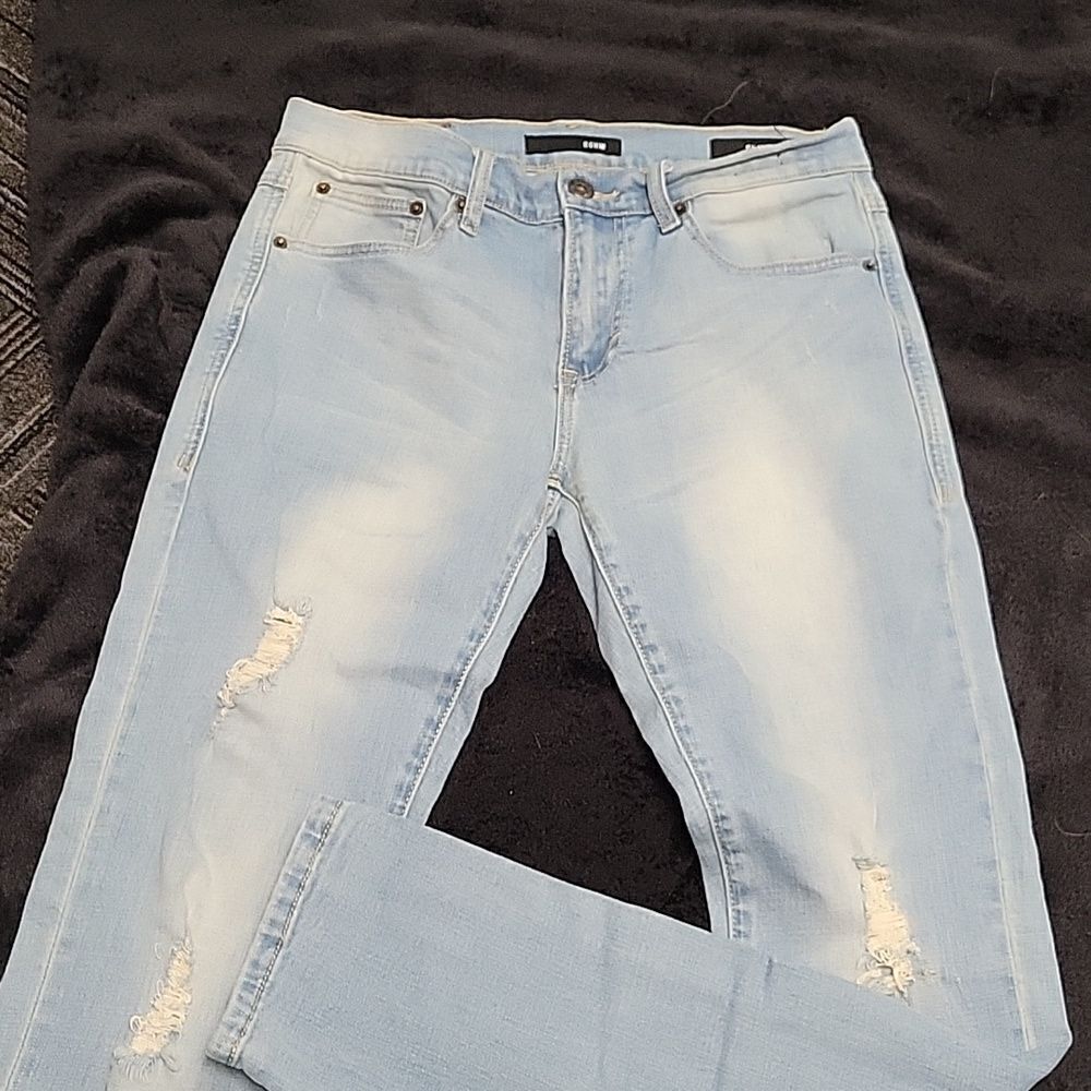 Rohm Mens Slim sz 32 x 32 Jeans Light Wash Faded Distressed Denim